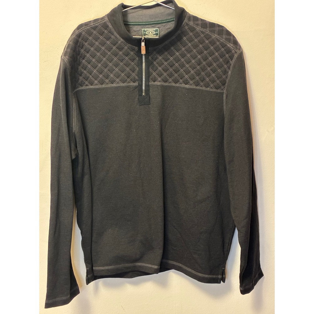 GH Bass & Co Mens XXL Quarter Zip Pullover Quilted Shoulder Dark Gray Sweater